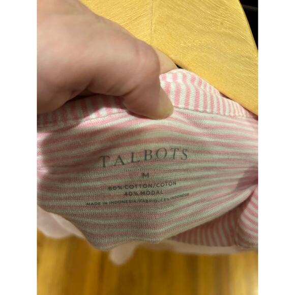 Talbots Pink White Striped Pullover Size M Cotton/Modal Fabric Breezy Coastal - Picture 3 of 5